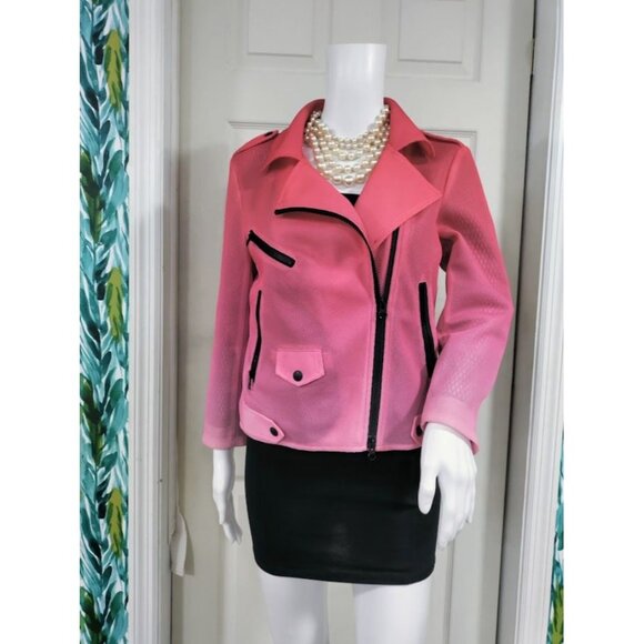 Rebecca Minkoff Long Sleeve Notch Lapel Collared Moto Jacket Pink Ombre Size M - Picture 6 of 16